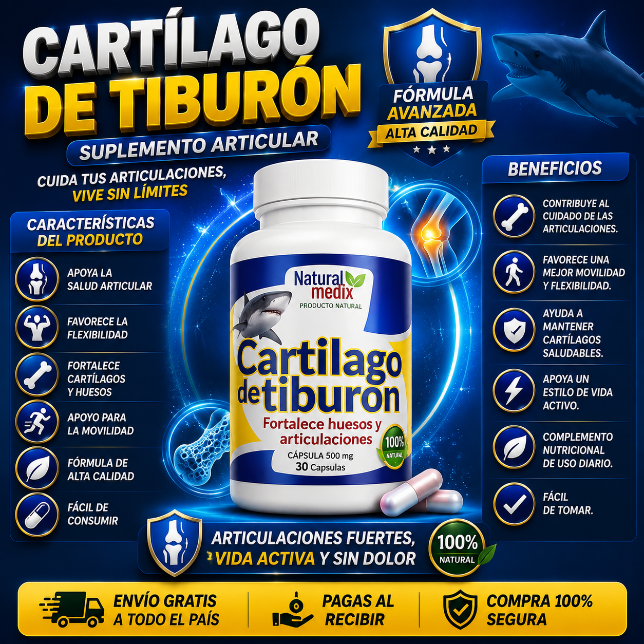 Cartílago de tiburón Natural 30 cap