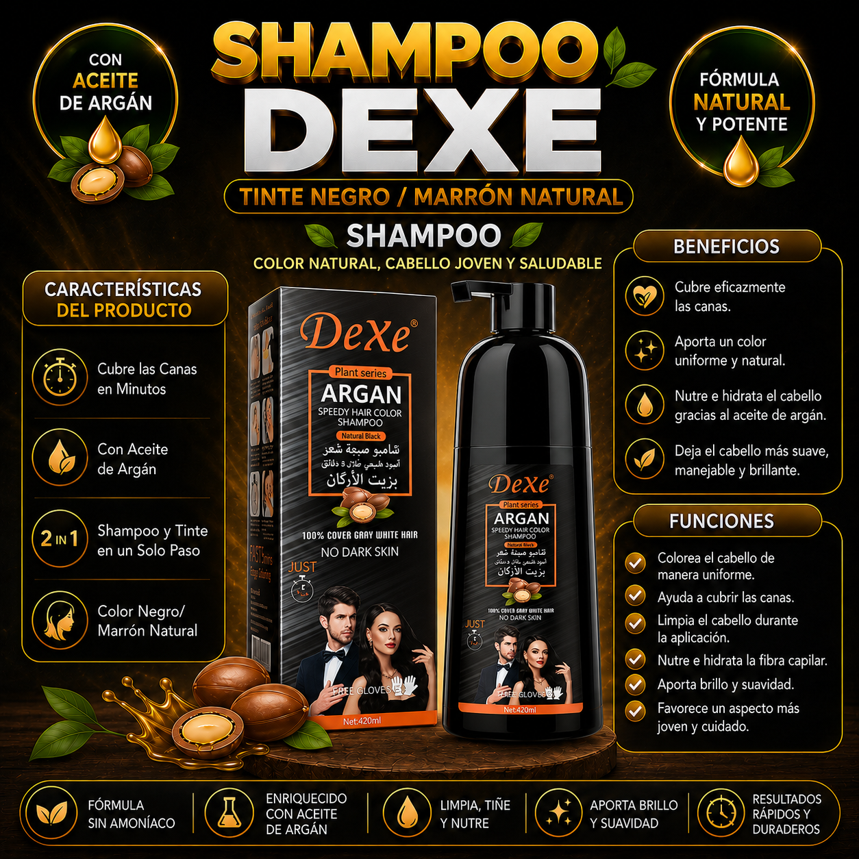 Shampoo Dexe Tine Negro/Marrón Natural