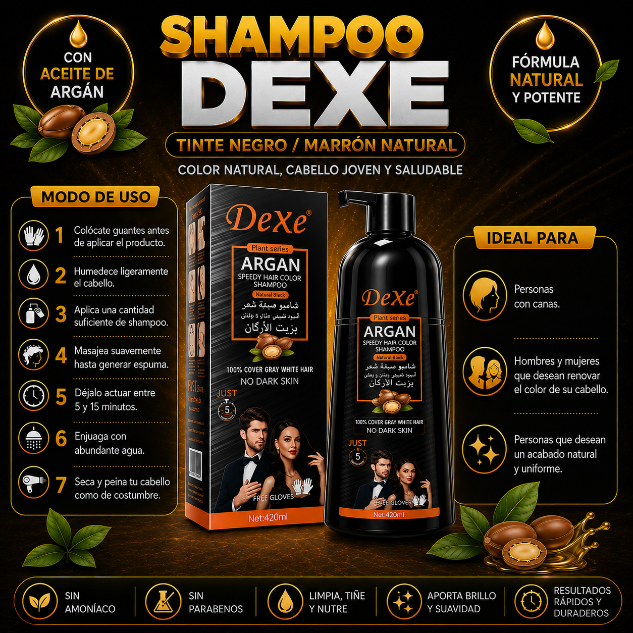 Shampoo Dexe Tine Negro/Marrón Natural